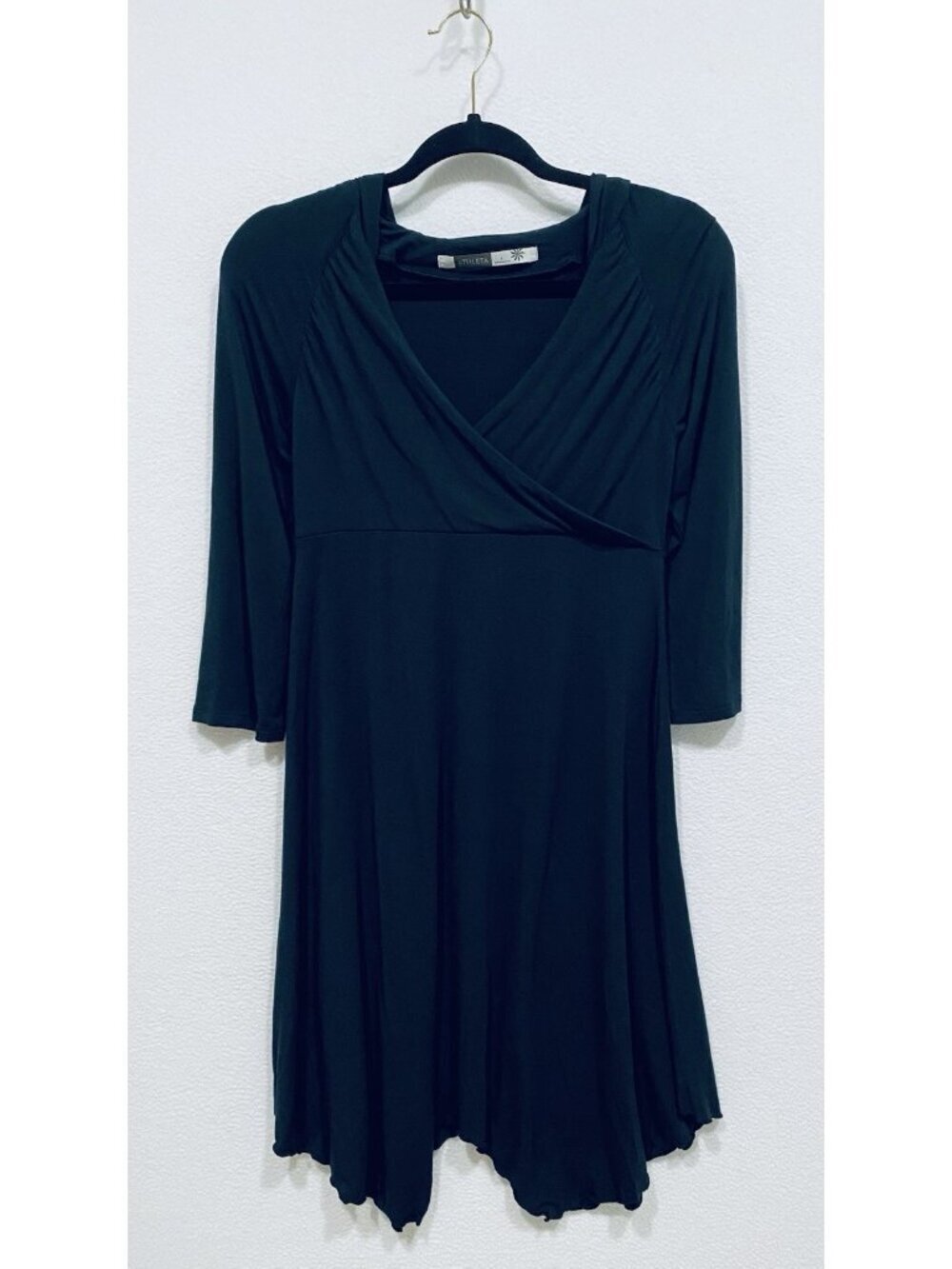Athleta Hawi Dress Womens Small Black Faux Wrap Hooded Stretchy Loungewear Comfy
